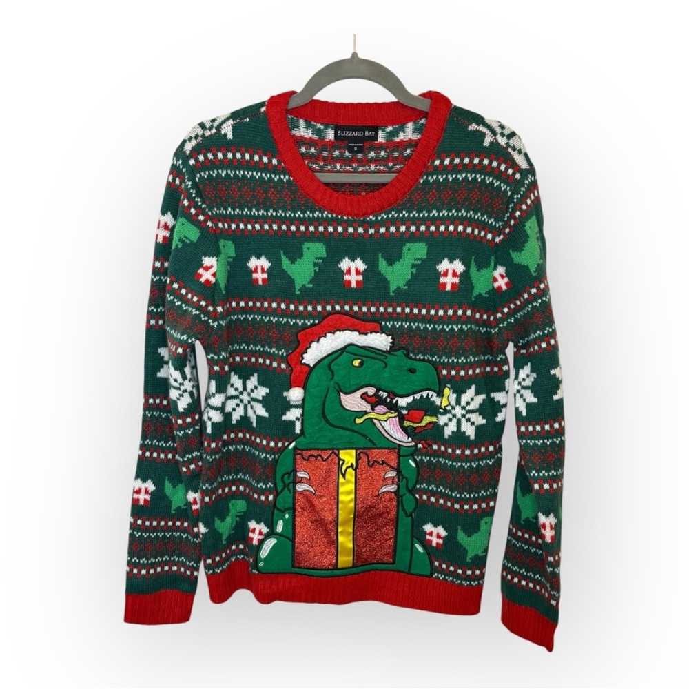 Blizzard Bay Santa Dinosaur Ugly Christmas Sweater Funny Holiday Knit Small